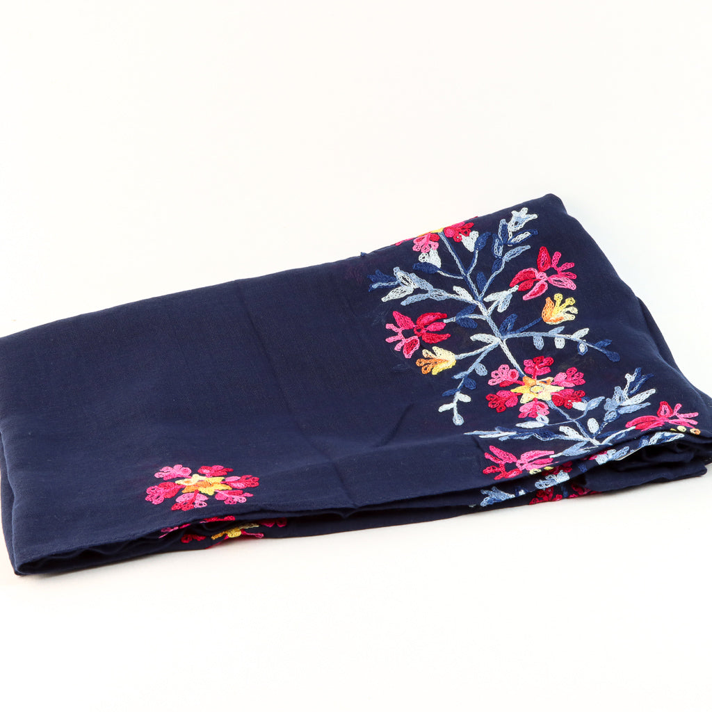 Embroidered Scarf - Navy Floral