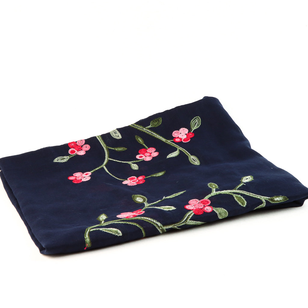 Embroidered Scarf - Navy Cherry Blossom