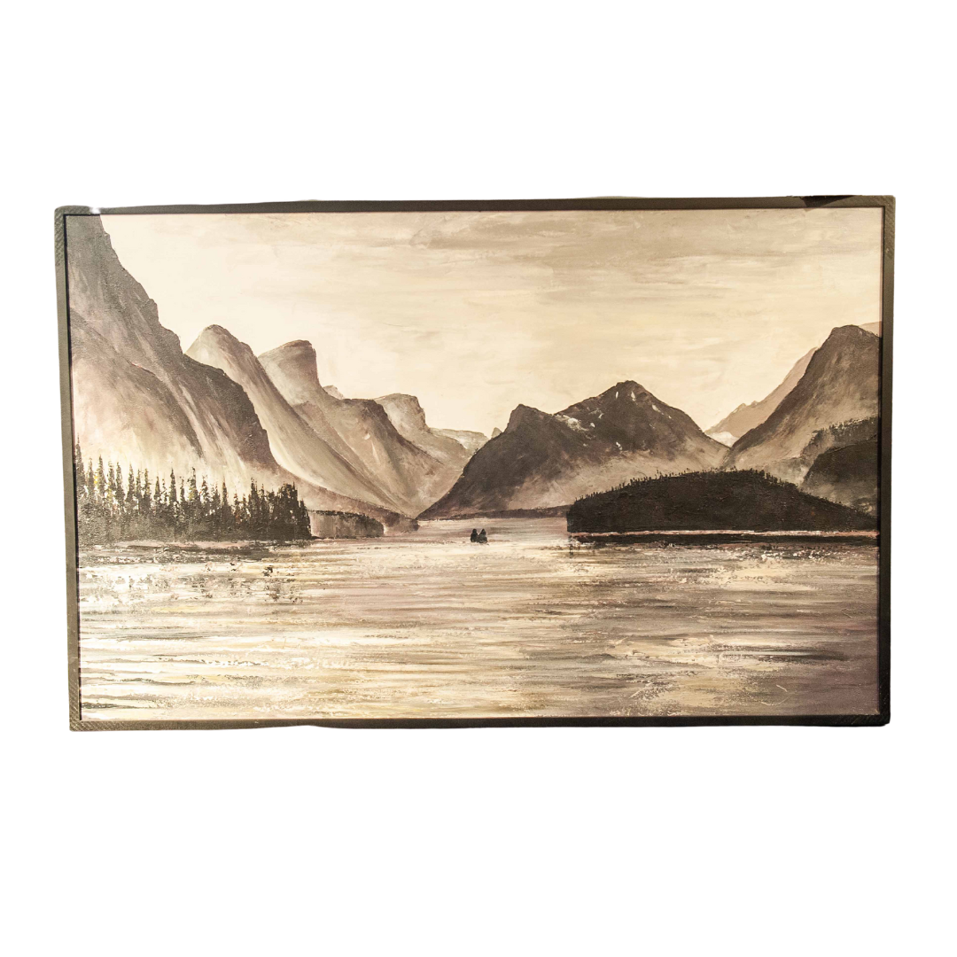 Framed B&W Mountain Lake - Painting