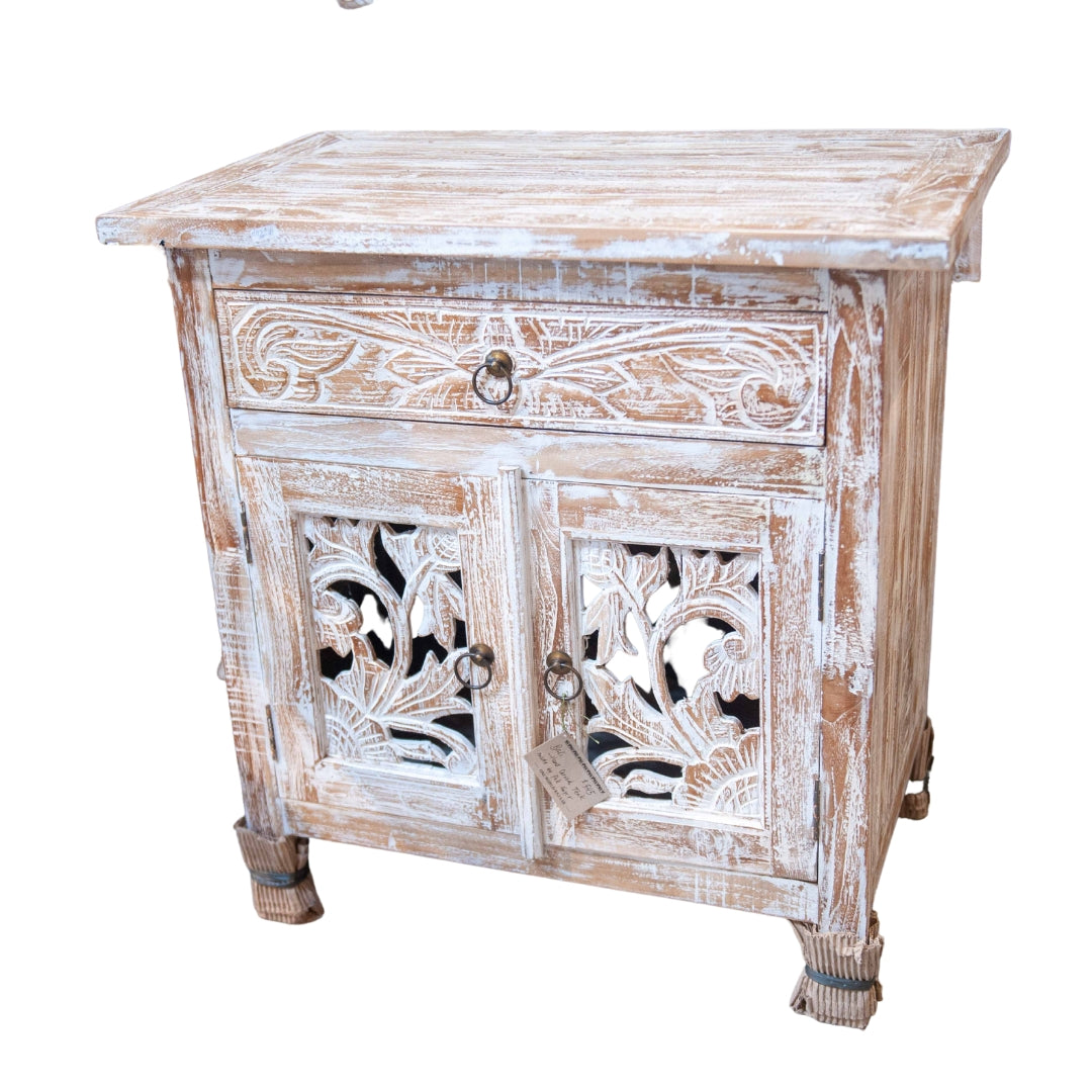 Meuble de lavage blanc en acajou orné