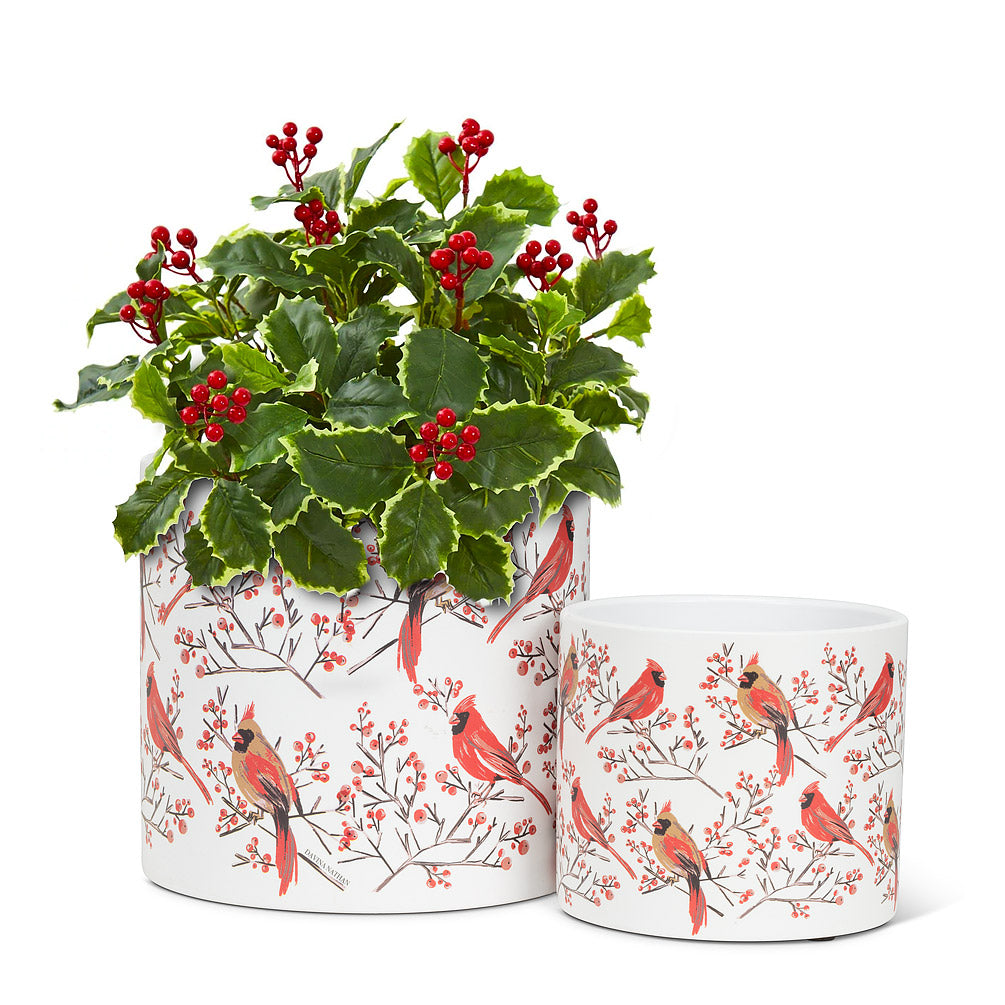 Planter - Cardinals on Holly
