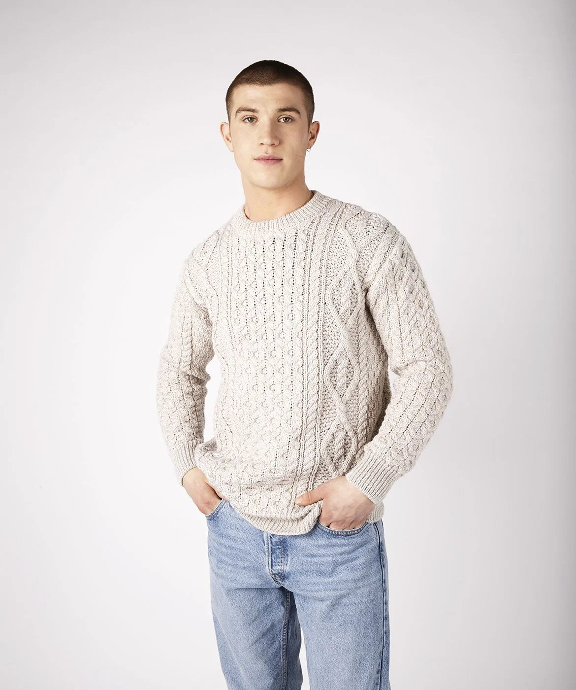 Fearnóg Aran Crew Neck Sweater - Silver Marl