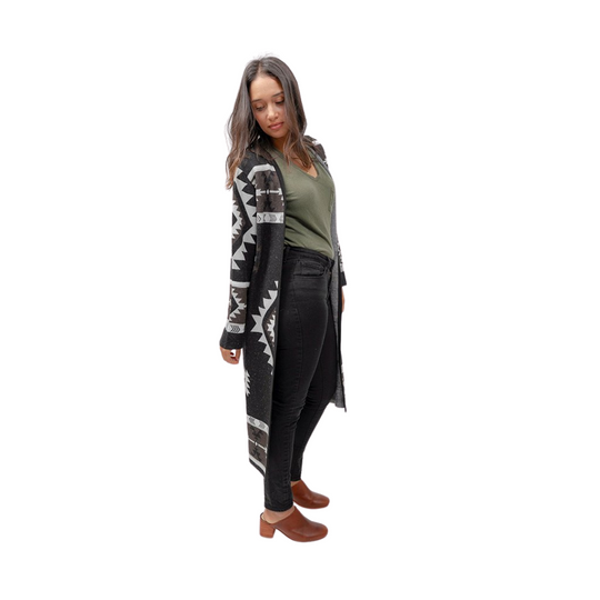 Pull long en alpaga jacquard - Noir