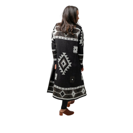 Pull long en alpaga jacquard - Noir