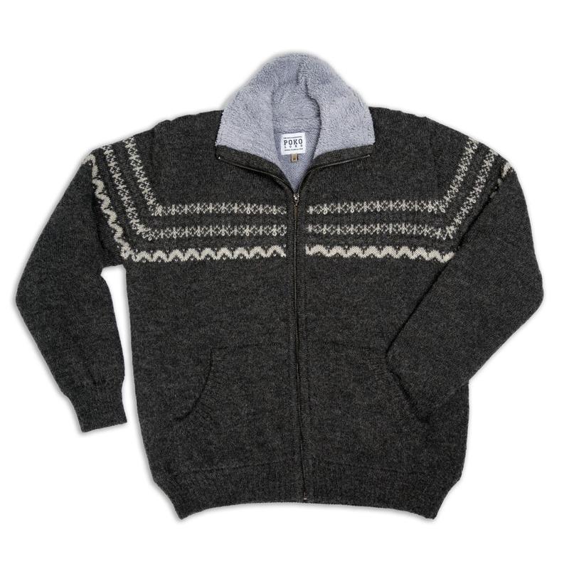 Men's Fleece Lined Alpaca Sweater - Charcoal