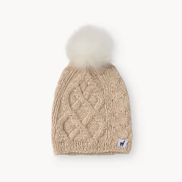 Pom Hat - Hand Knit Alpaca - Champagne
