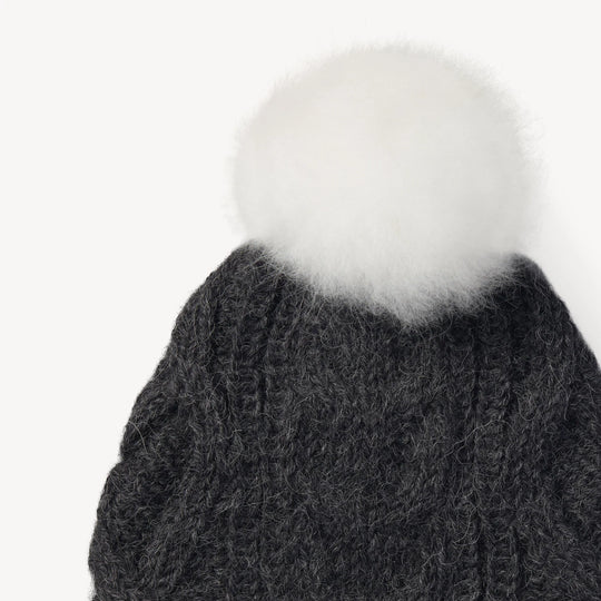 Pom Hat - Hand Knit Alpaca - Charcoal