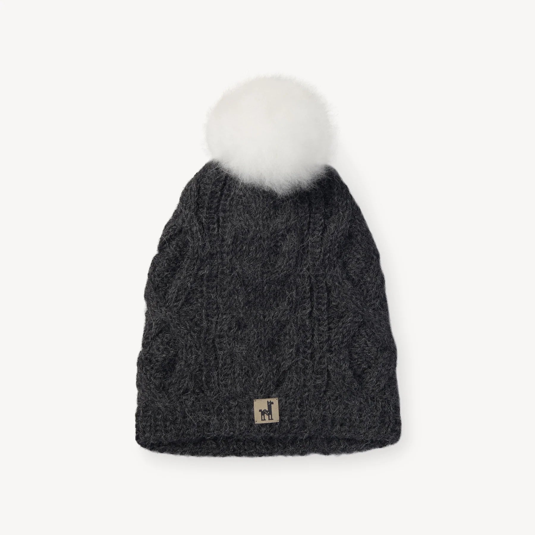 Pom Hat - Hand Knit Alpaca - Charcoal
