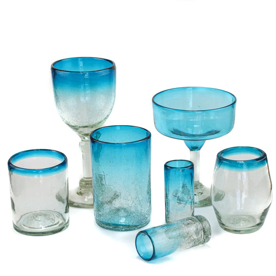 Verre à vin mexicain, Aqua Crackle, 7"
