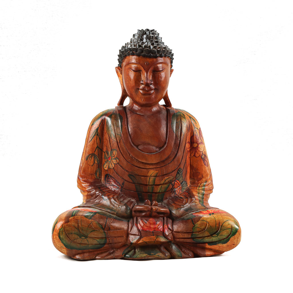 Painted Floral Meditating Buddha - Medium