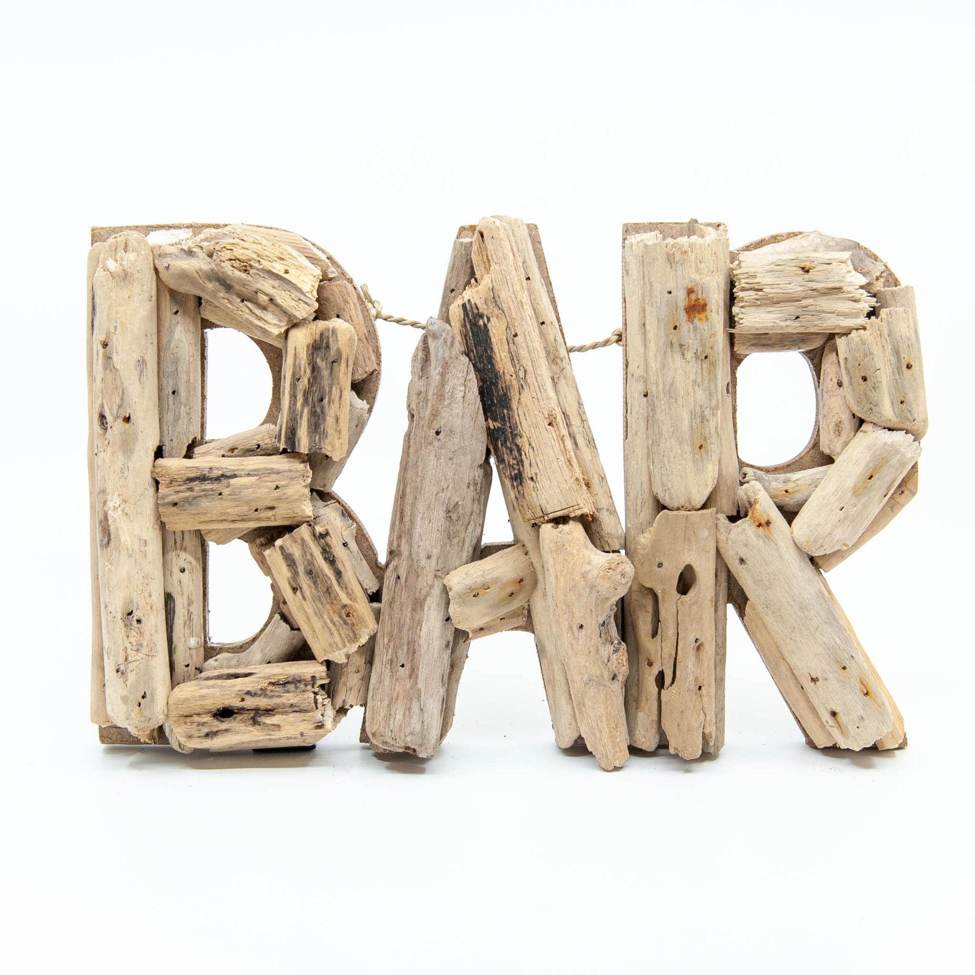 Enseigne "Bar" en bois flotté