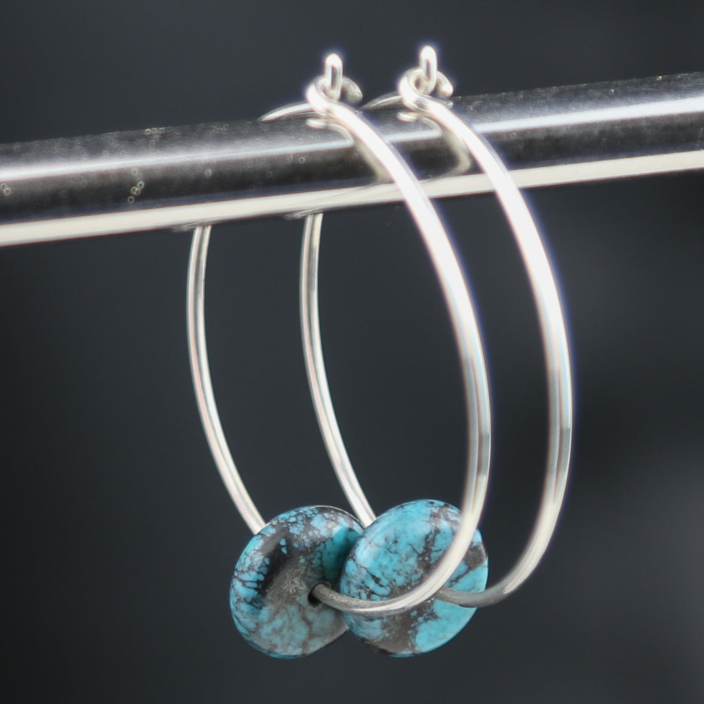 Silver Hoop with Turquoise 
Earring