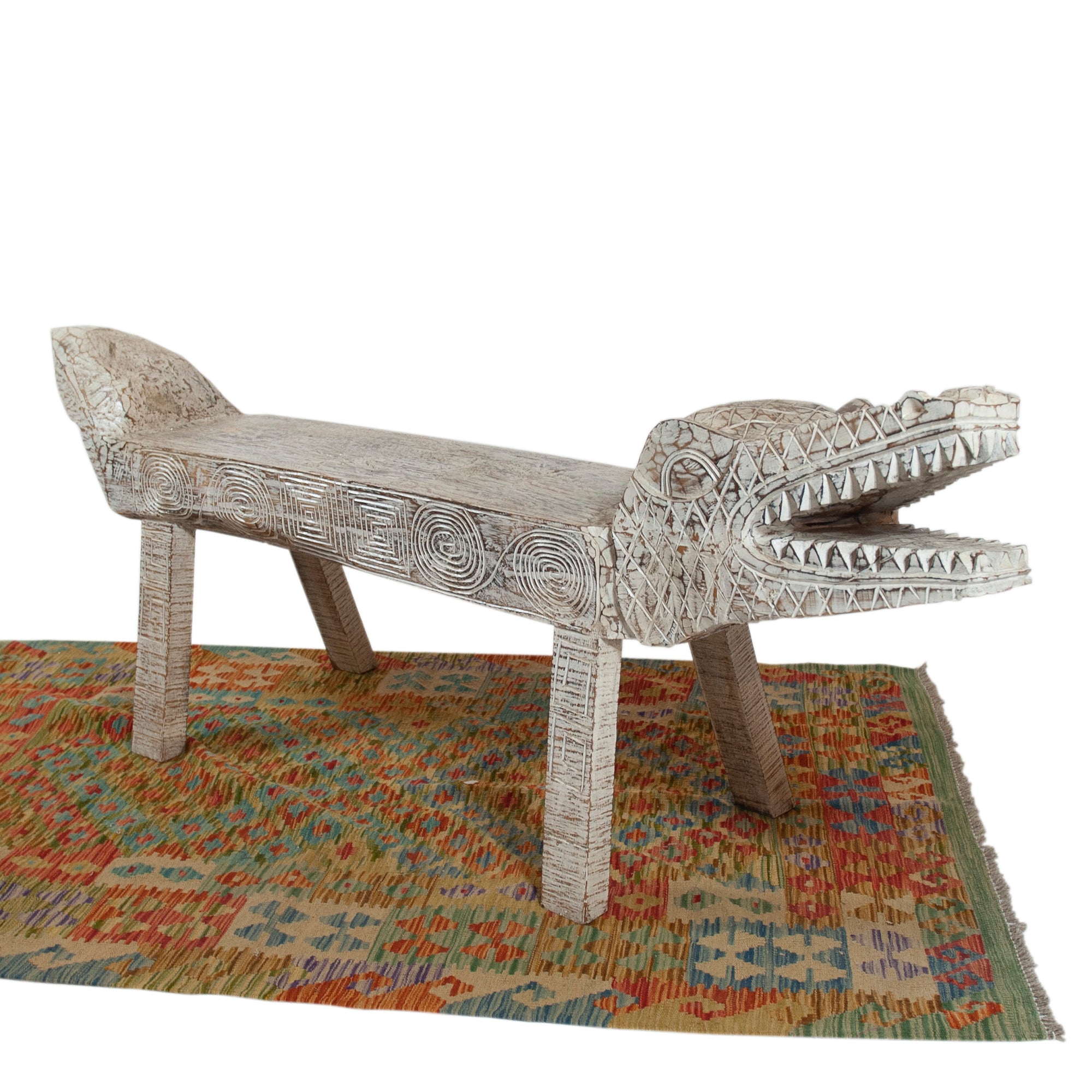 Large White Wash Crocodile Bench