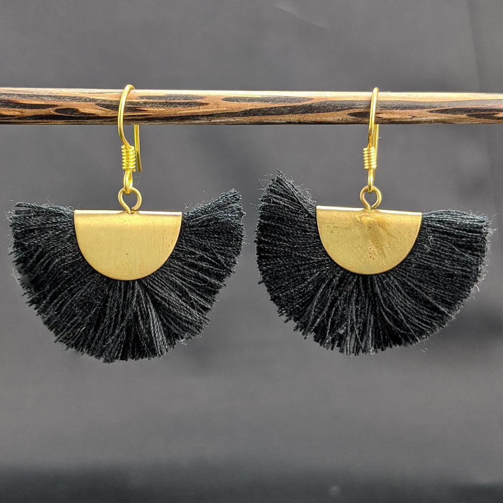 Fan Tassel Earrings - Black