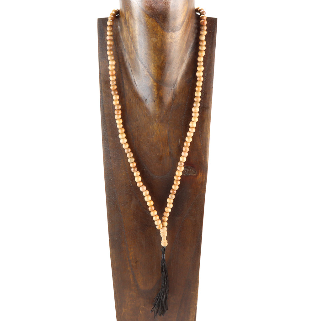Wooden Beaded Mala Necklace w/ Tassel