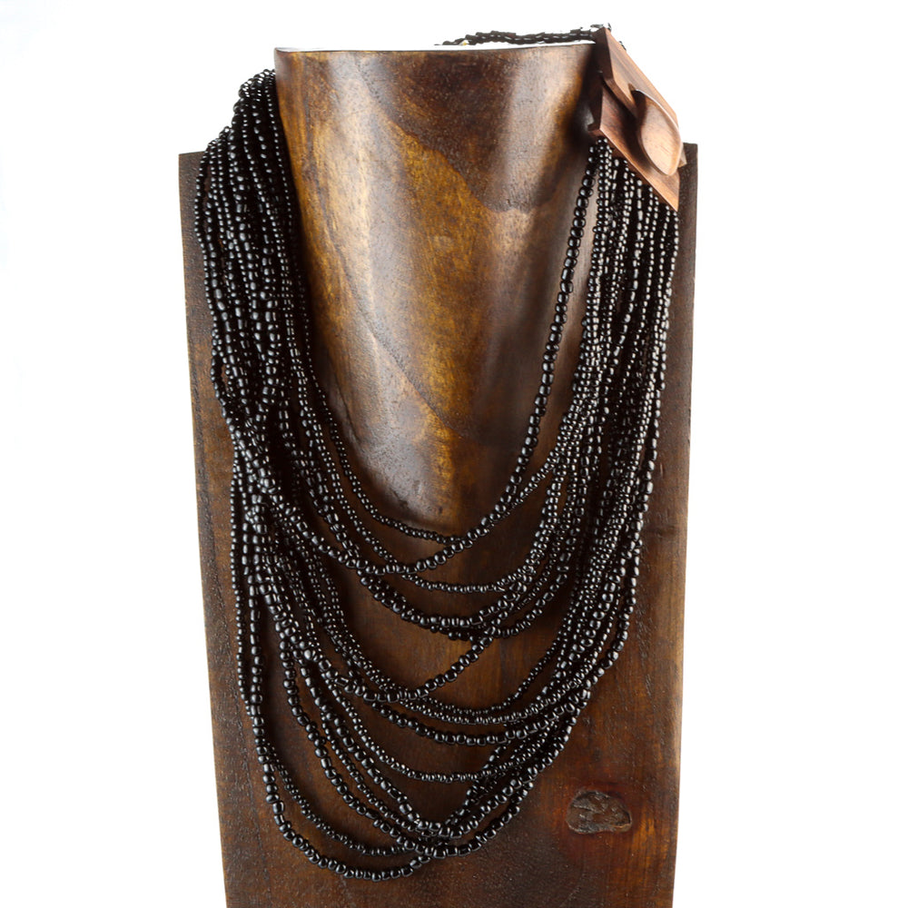 Multi-Strand Seed Bead Necklace w/ Wood Clasp