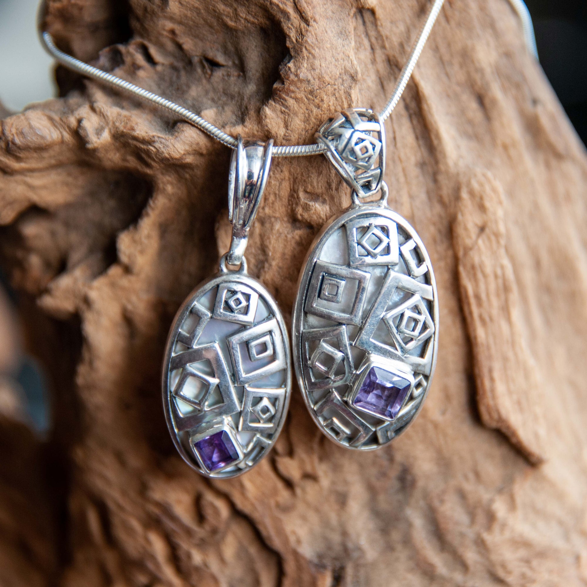 Balinese Abstract Amethyst Silver Pendant