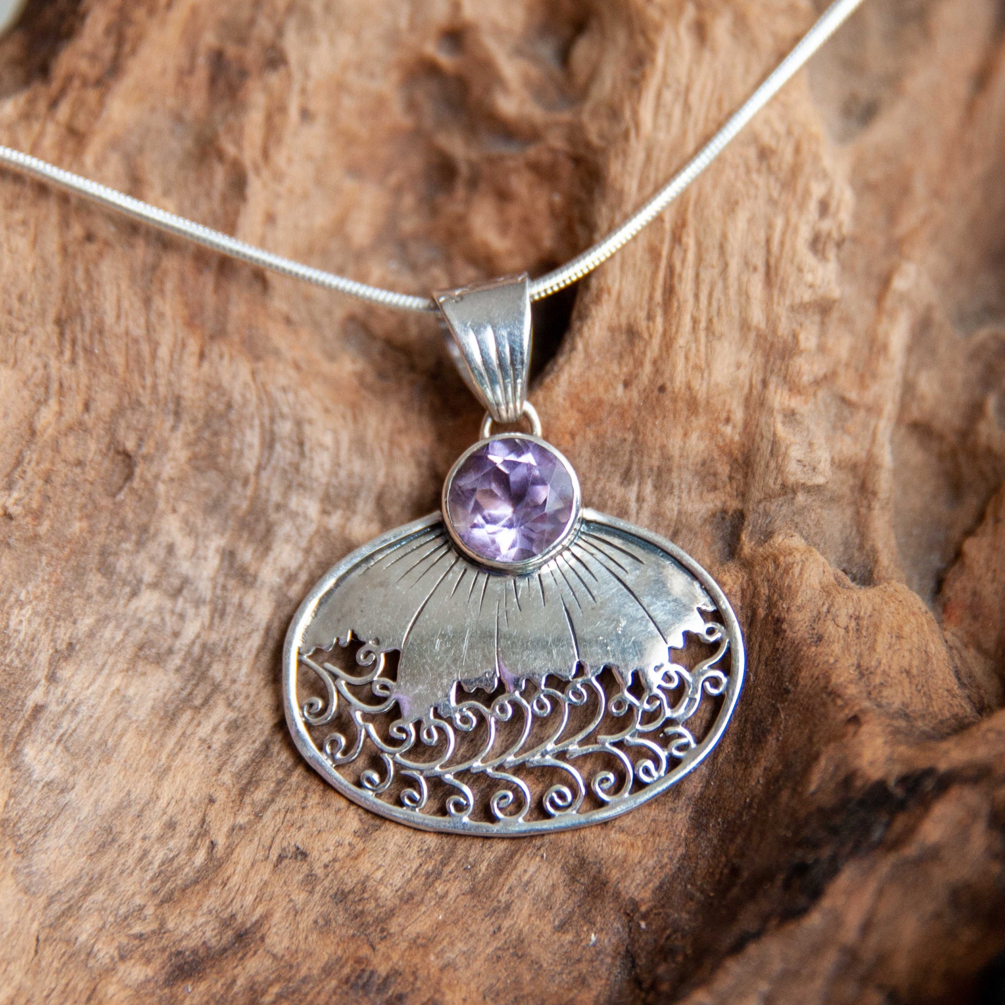 Amethyst Leaf & Vines Pendant