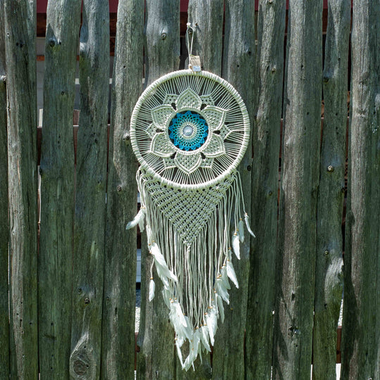 Tenture Murale Attrape Rêve en Macramé - Fleur Silang (bleu)