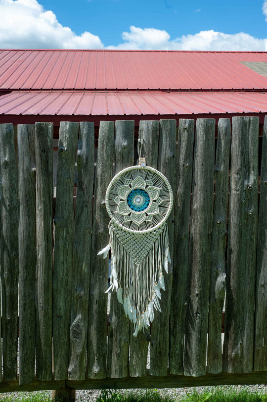 Tenture Murale Attrape Rêve en Macramé - Fleur Silang (bleu)