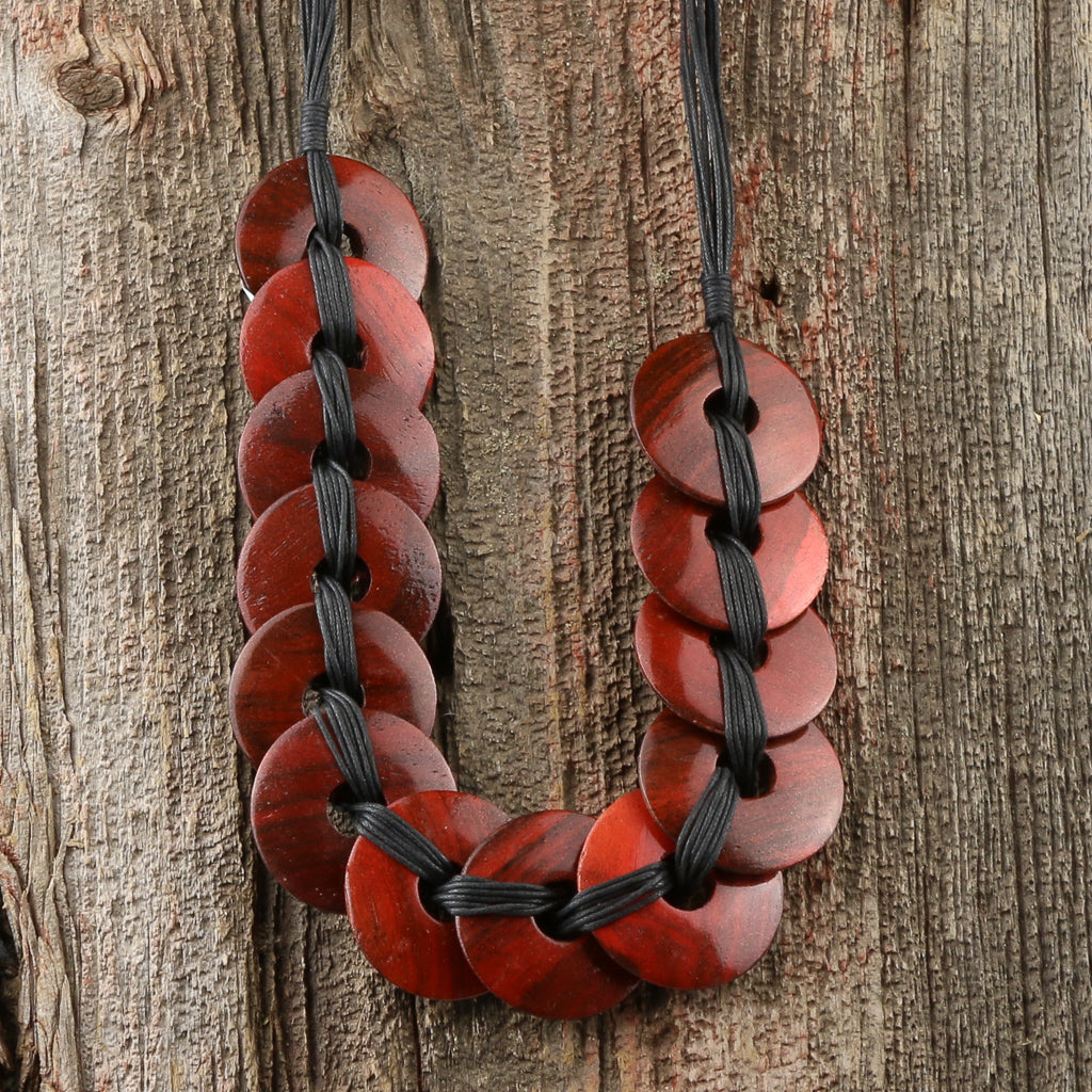 Wooden Circle Necklace- Red