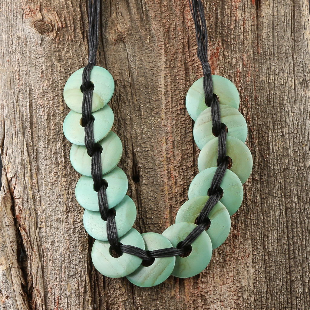 Wooden Circle Necklace- Turquoise