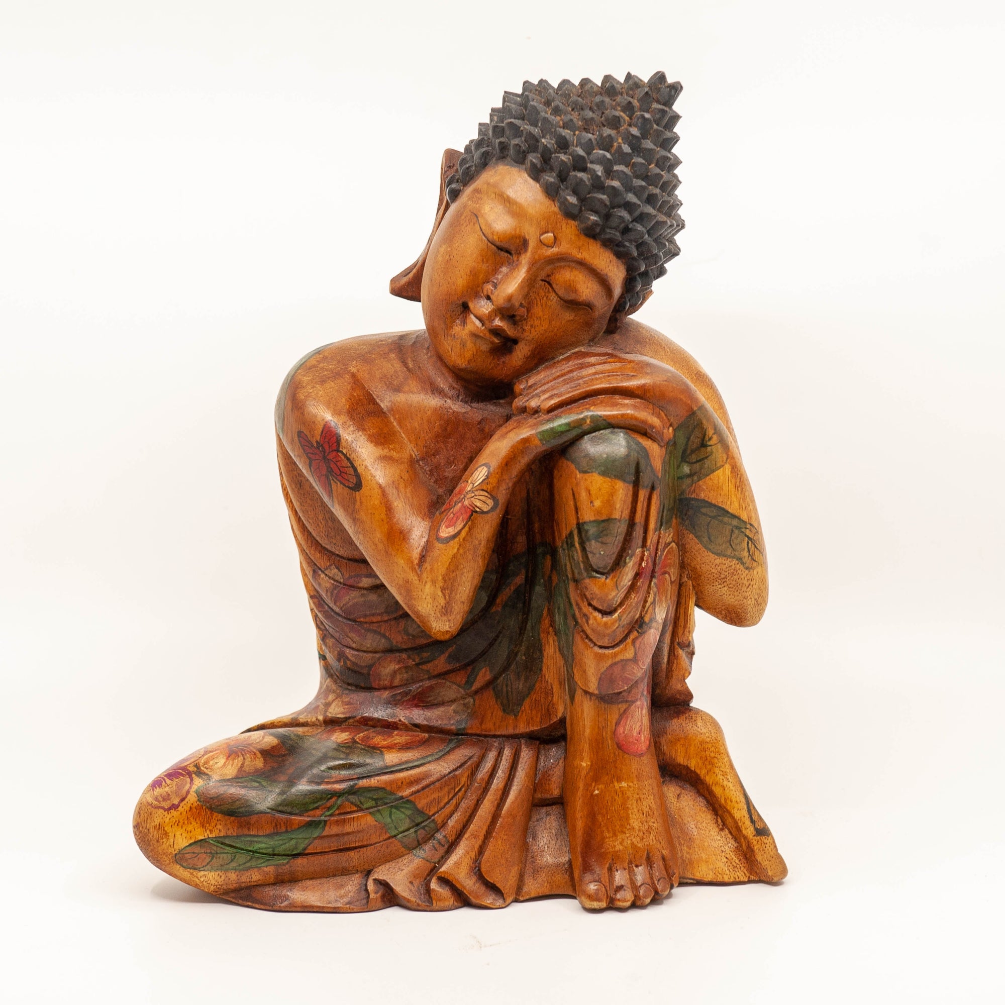 Bouddha Rêveur Floral Peint - Moyen
