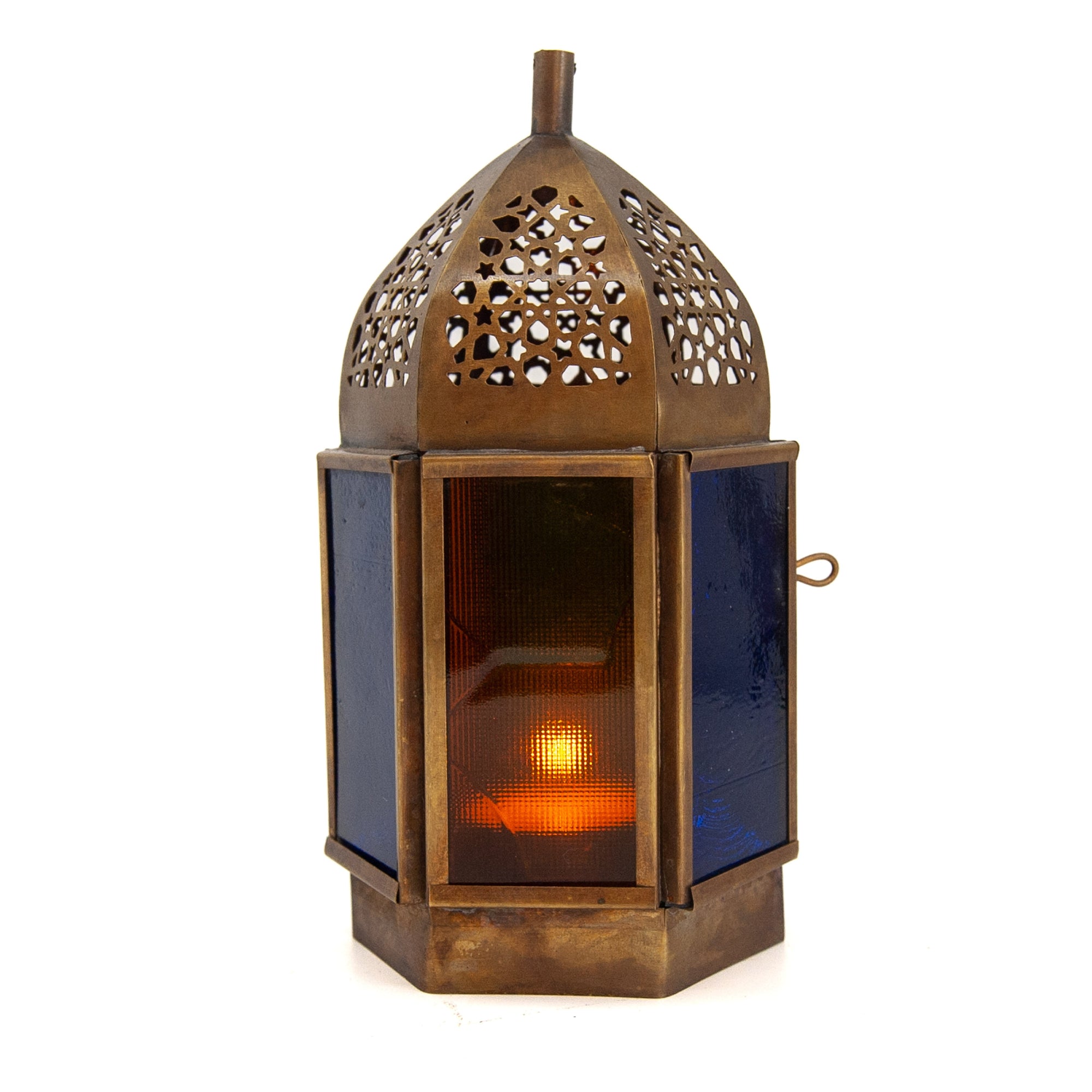 Egyptian Brass Glass Lantern - Multi