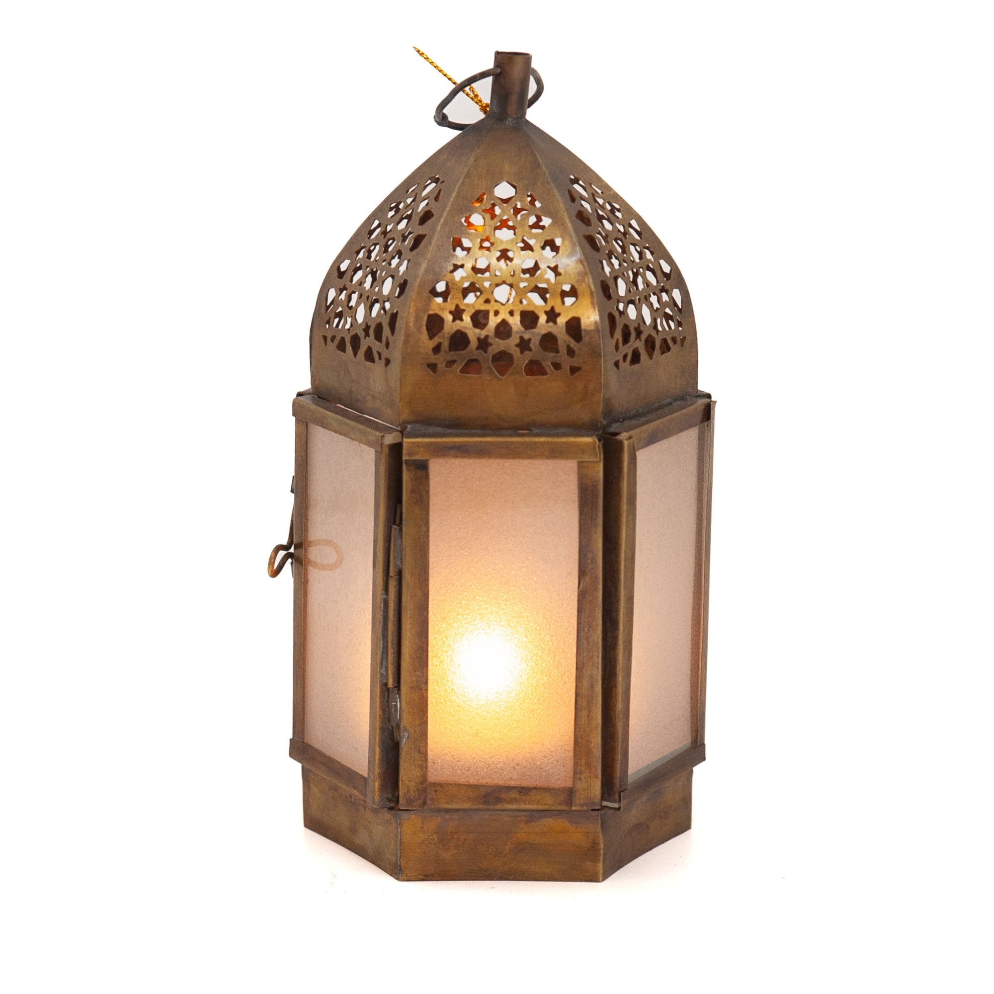Egyptian Brass Glass Lantern - White