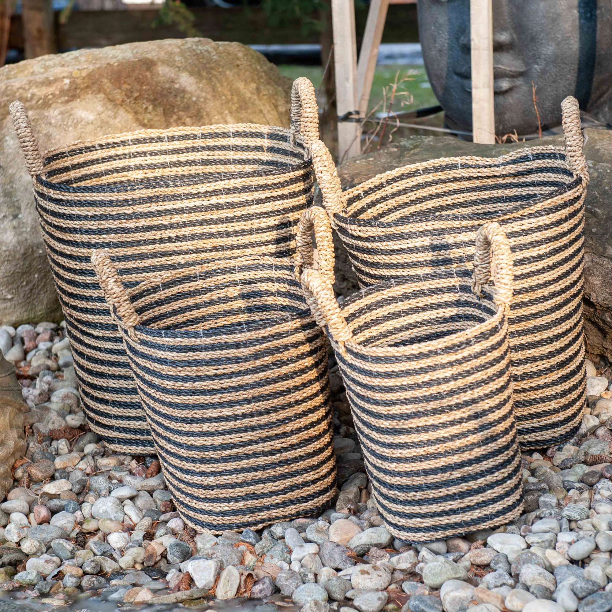 Handwoven Laundry Basket Set - Black/Natural