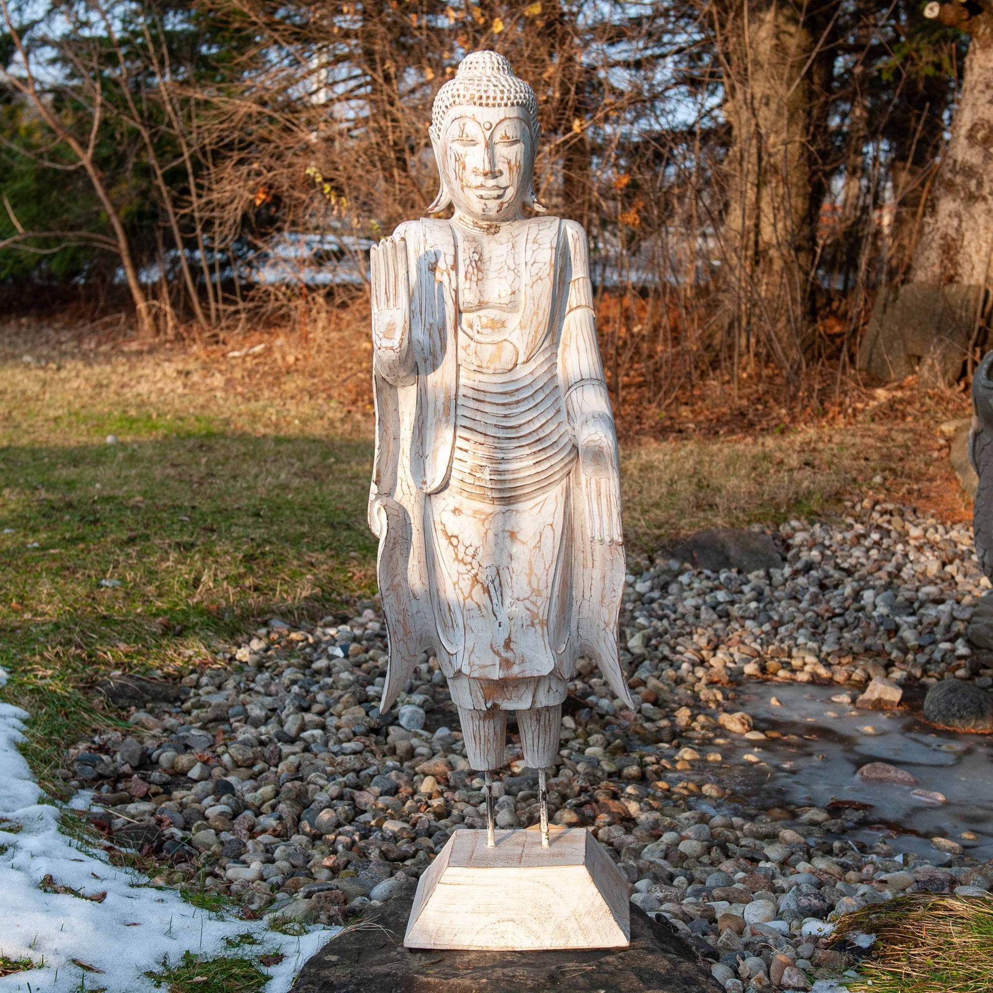 Teak White Wash Standing Buddha