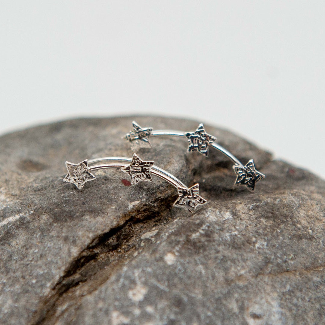 Silver 3 Star Climber Earring