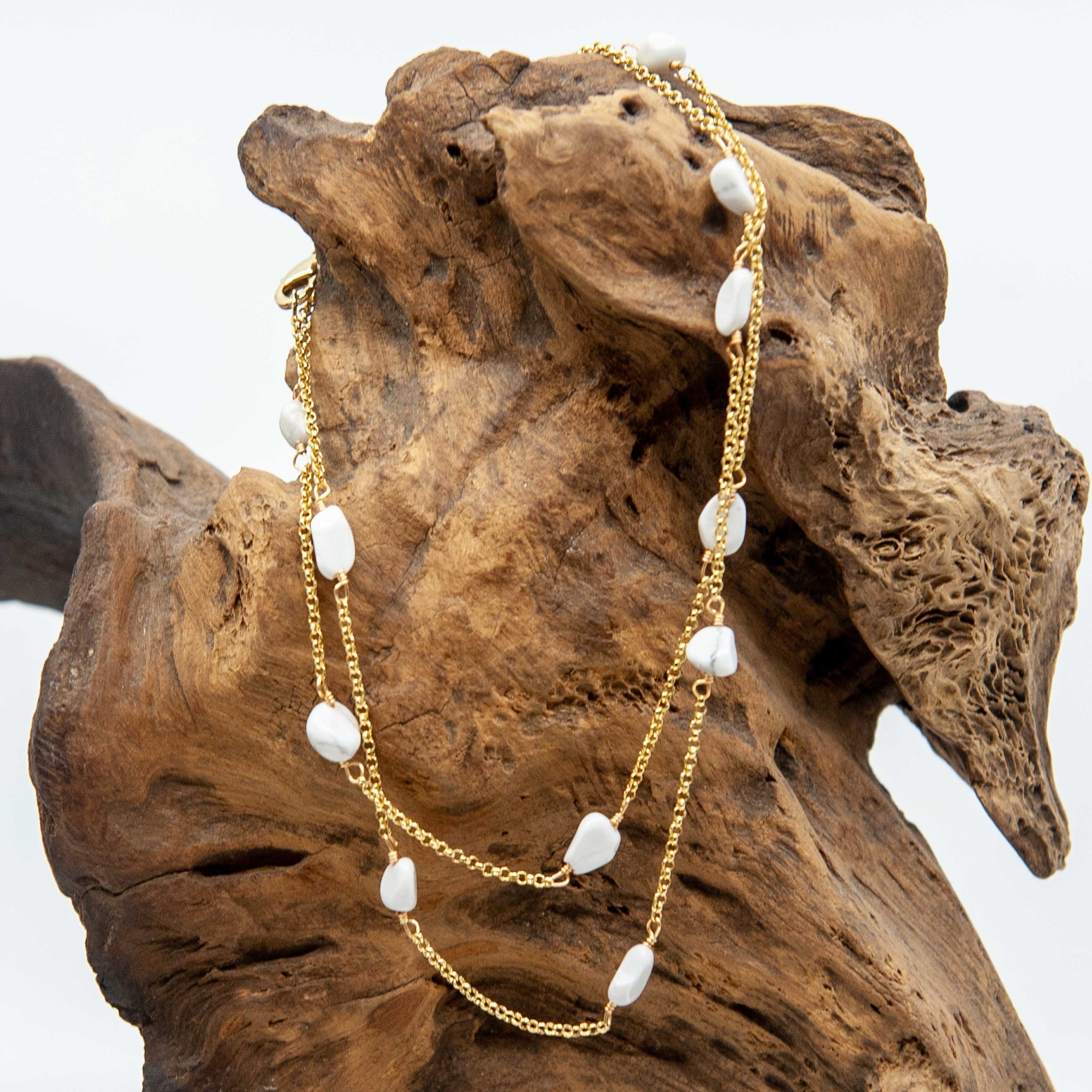 Collier/bracelet en perles de pierres précieuses plaqué or