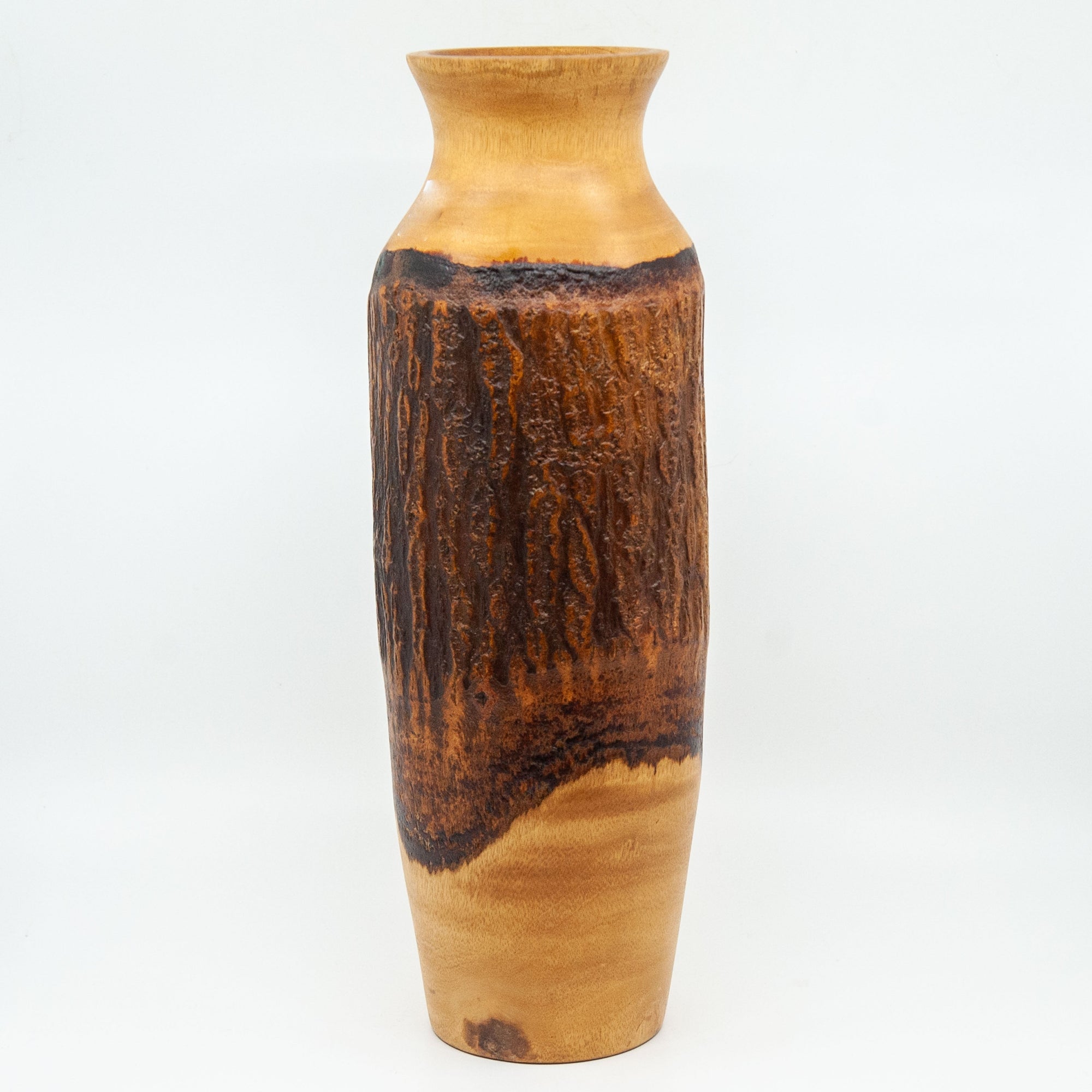 Mango Wood Live Edge Carved Vase - 15"