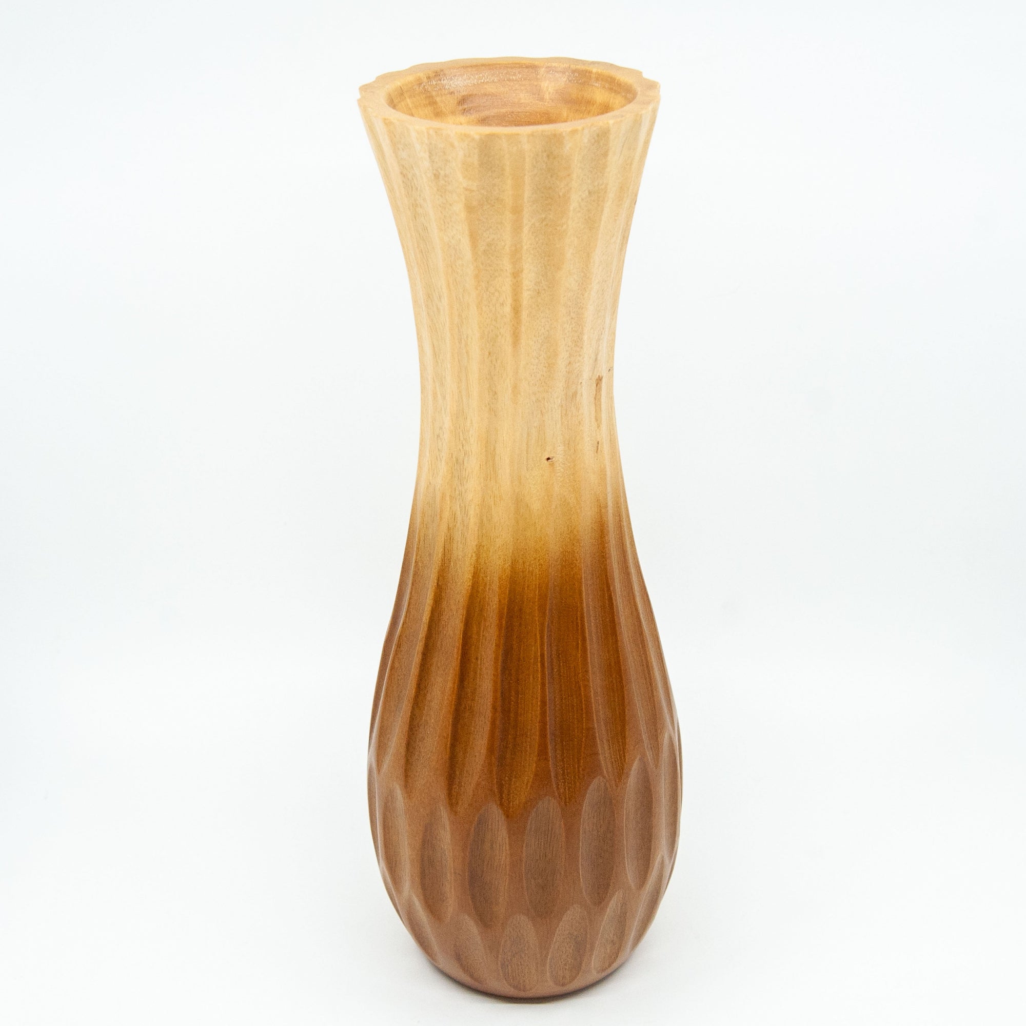 Mango Wood Natural Carved Vase - 14"
