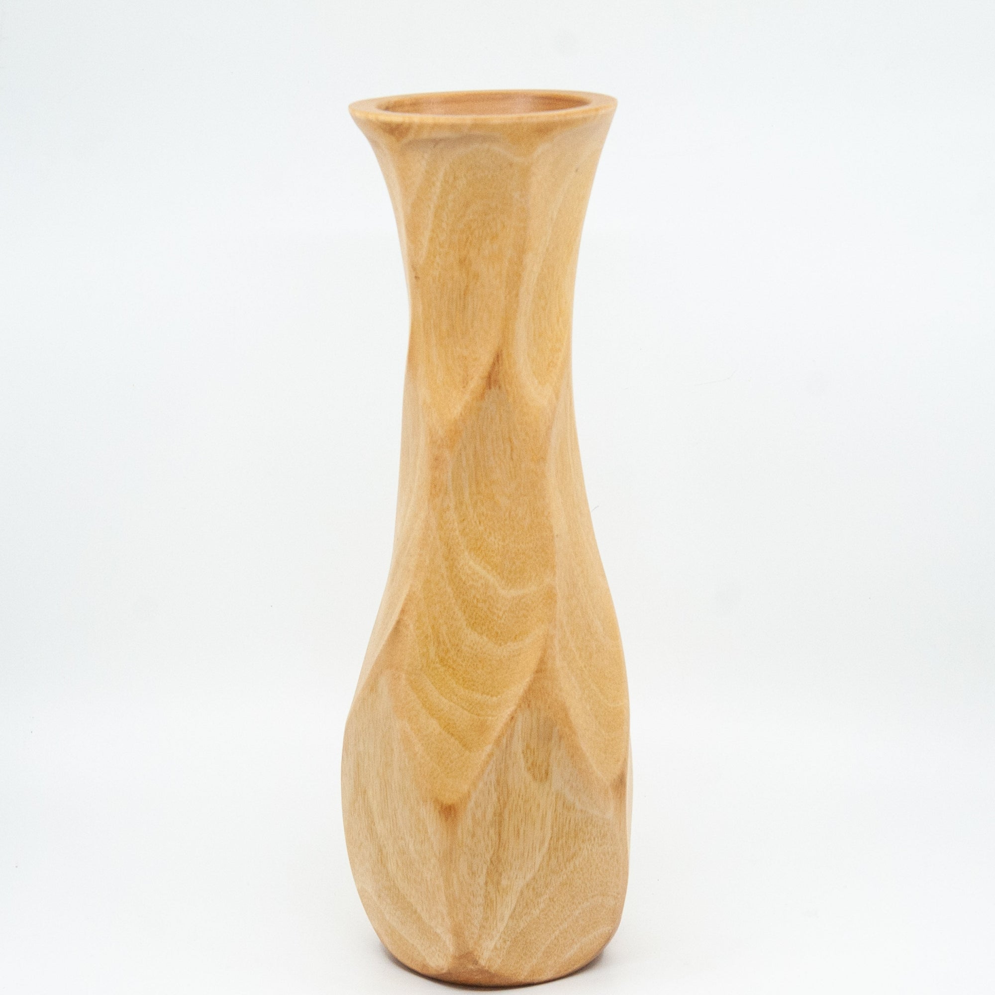 Mango Wood Natural Wavy Carved Vase - 14"