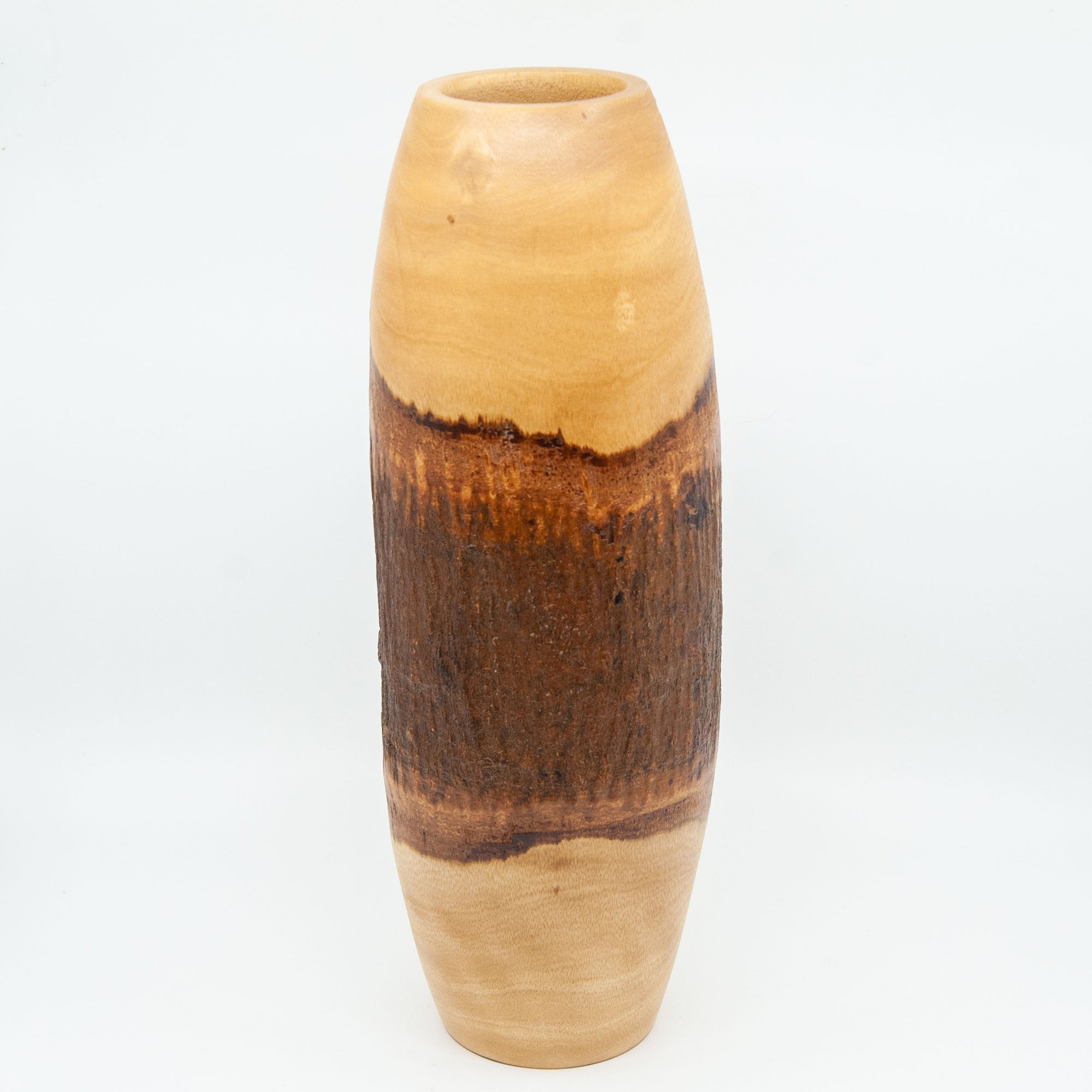 Mango Wood Open Live Edge Carved Vase - 15"