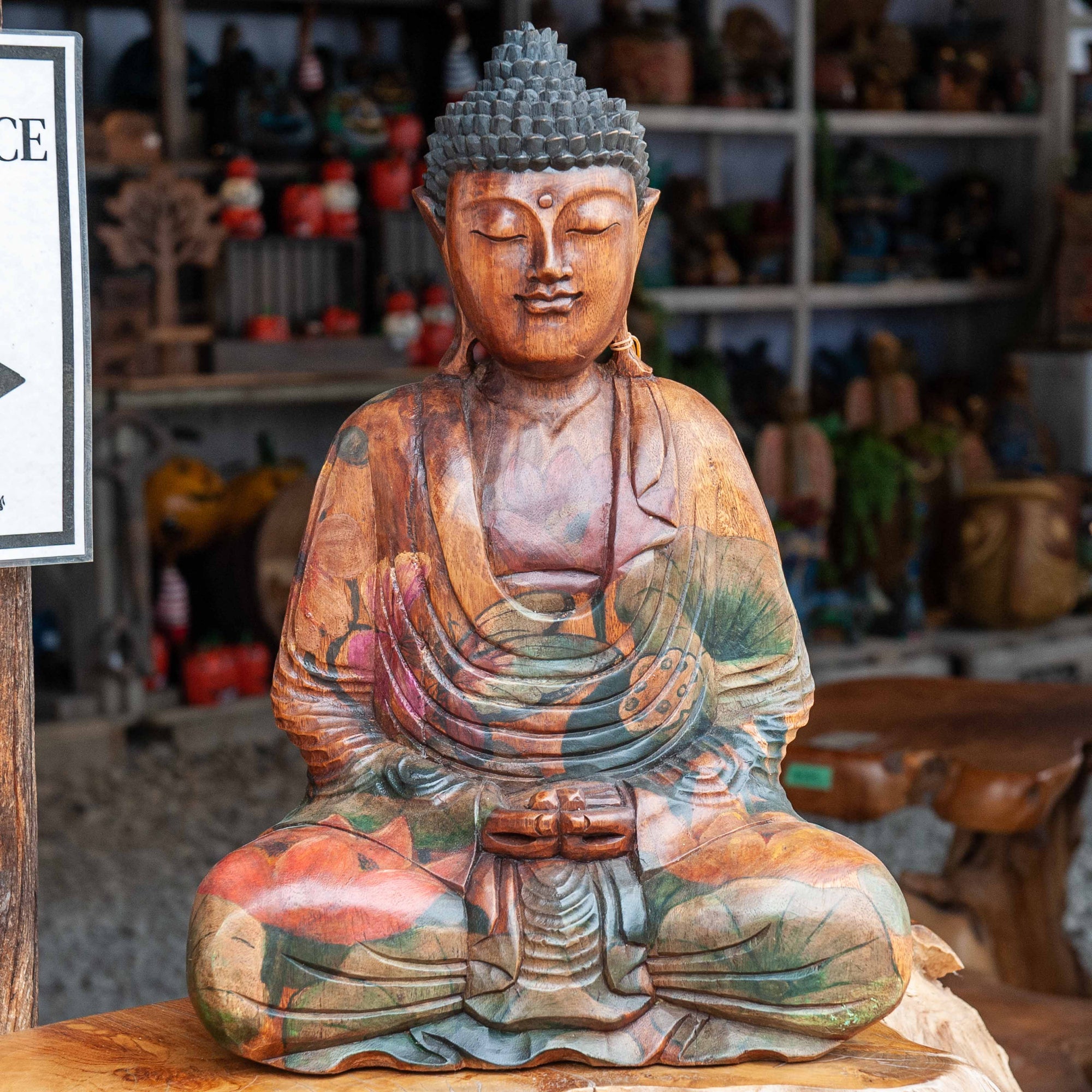 Bouddha Méditant Floral Peint - Grand