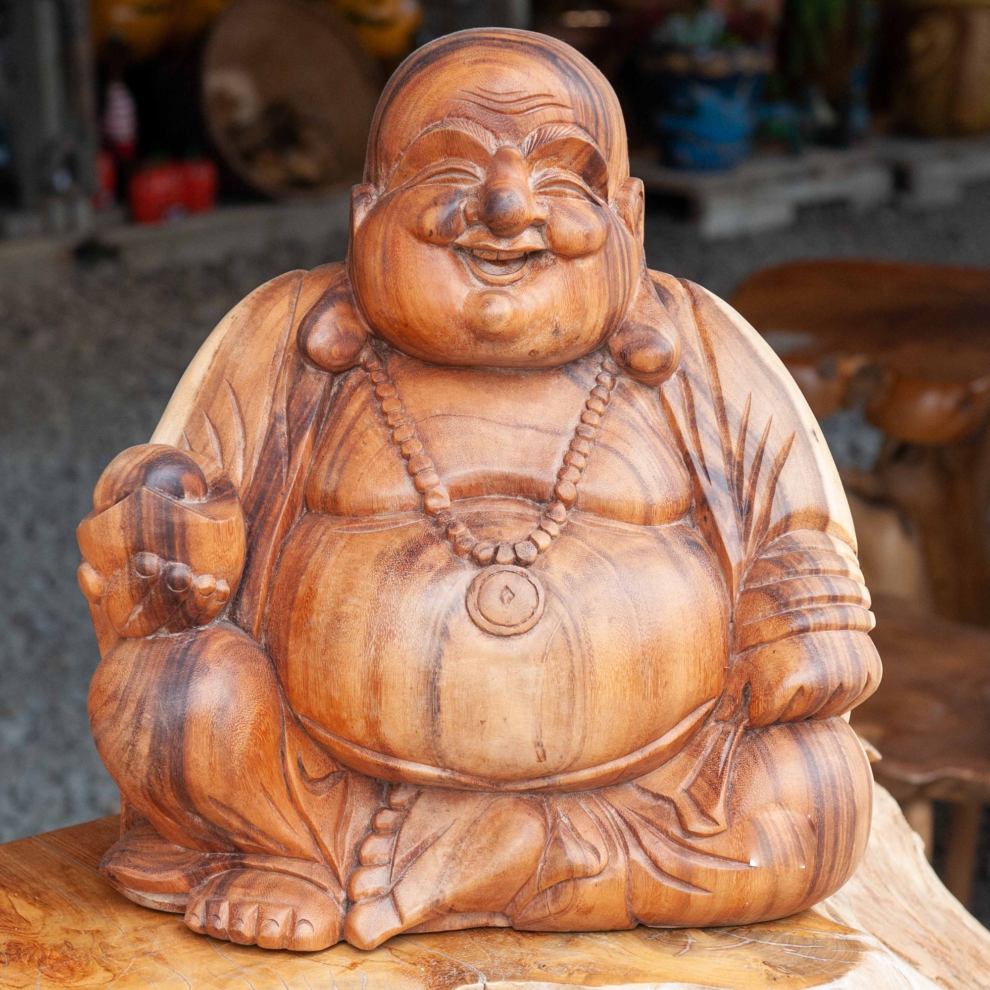 Extra-Large Happy Wooden Buddha
