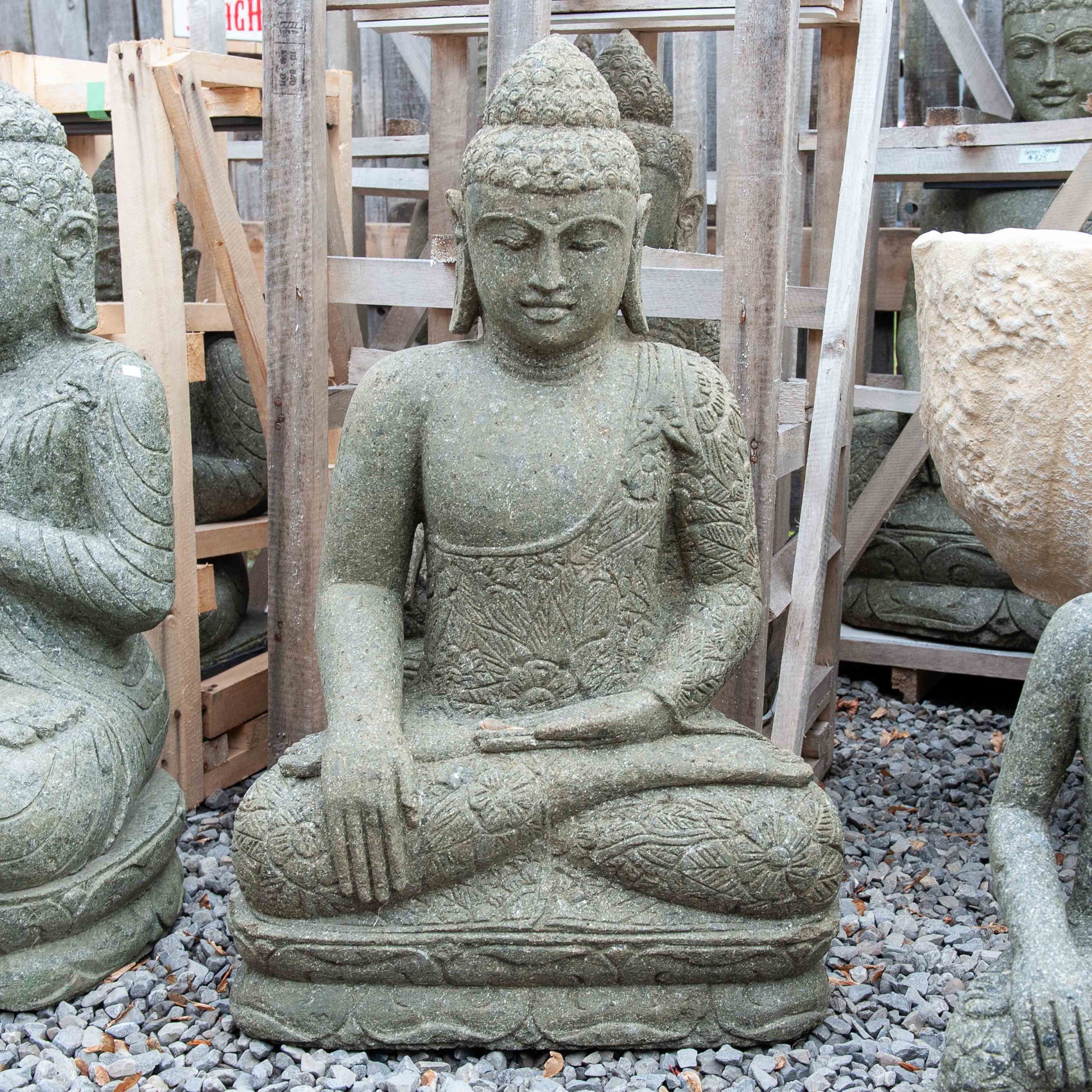 Balinese Hand-carved Stone Meditating Buddha - Medium Detail
