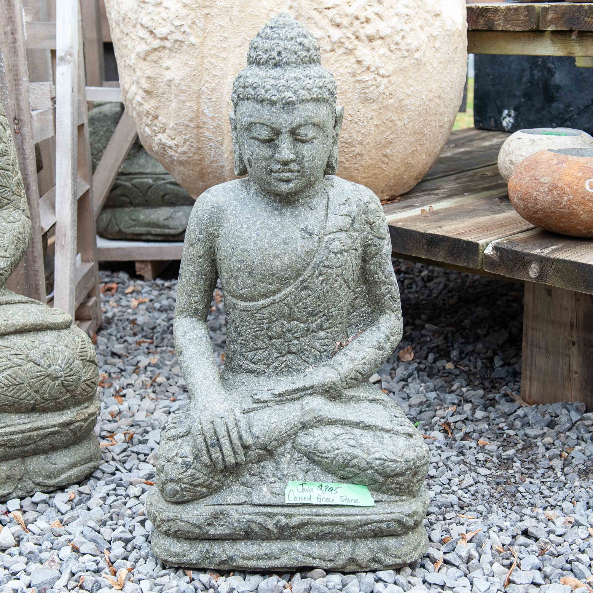 Balinese Hand-carved Stone Meditating Buddha - Small Detailed
