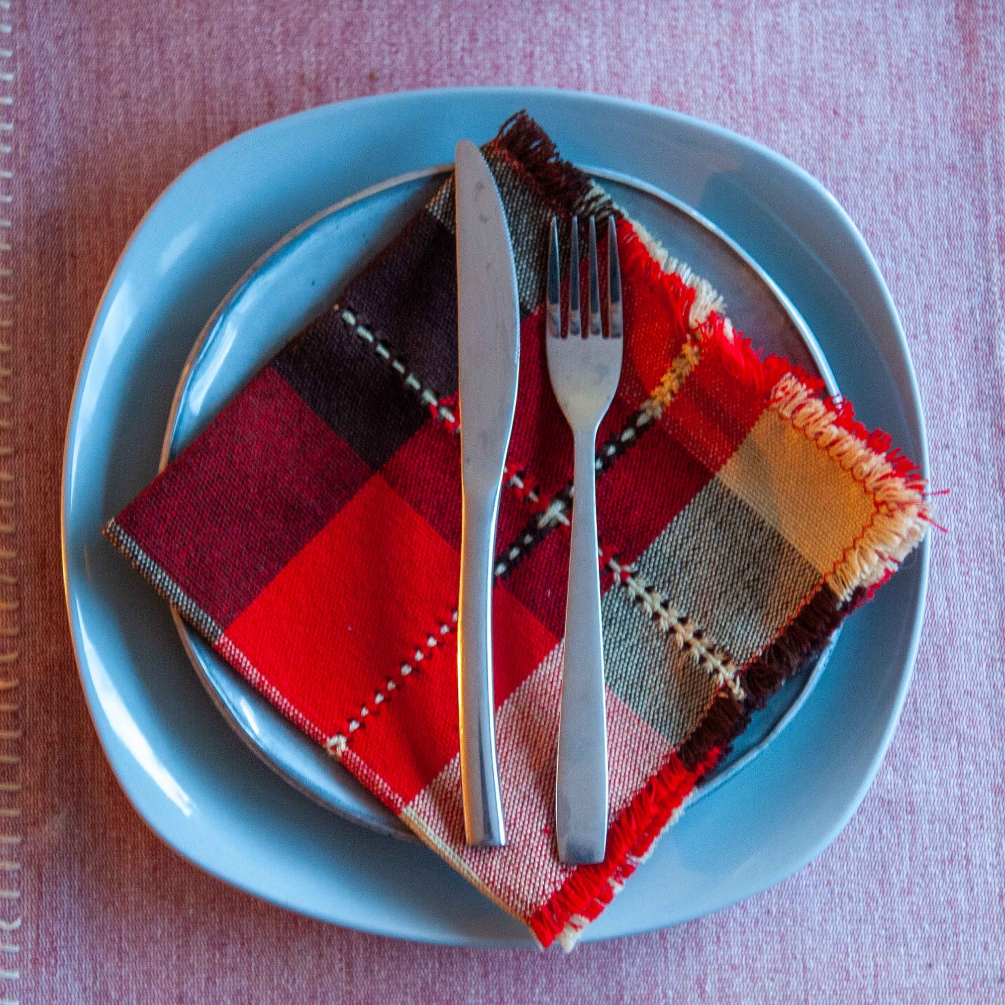 Mexican Hand Loomed Cotton Napkin - Plaid
