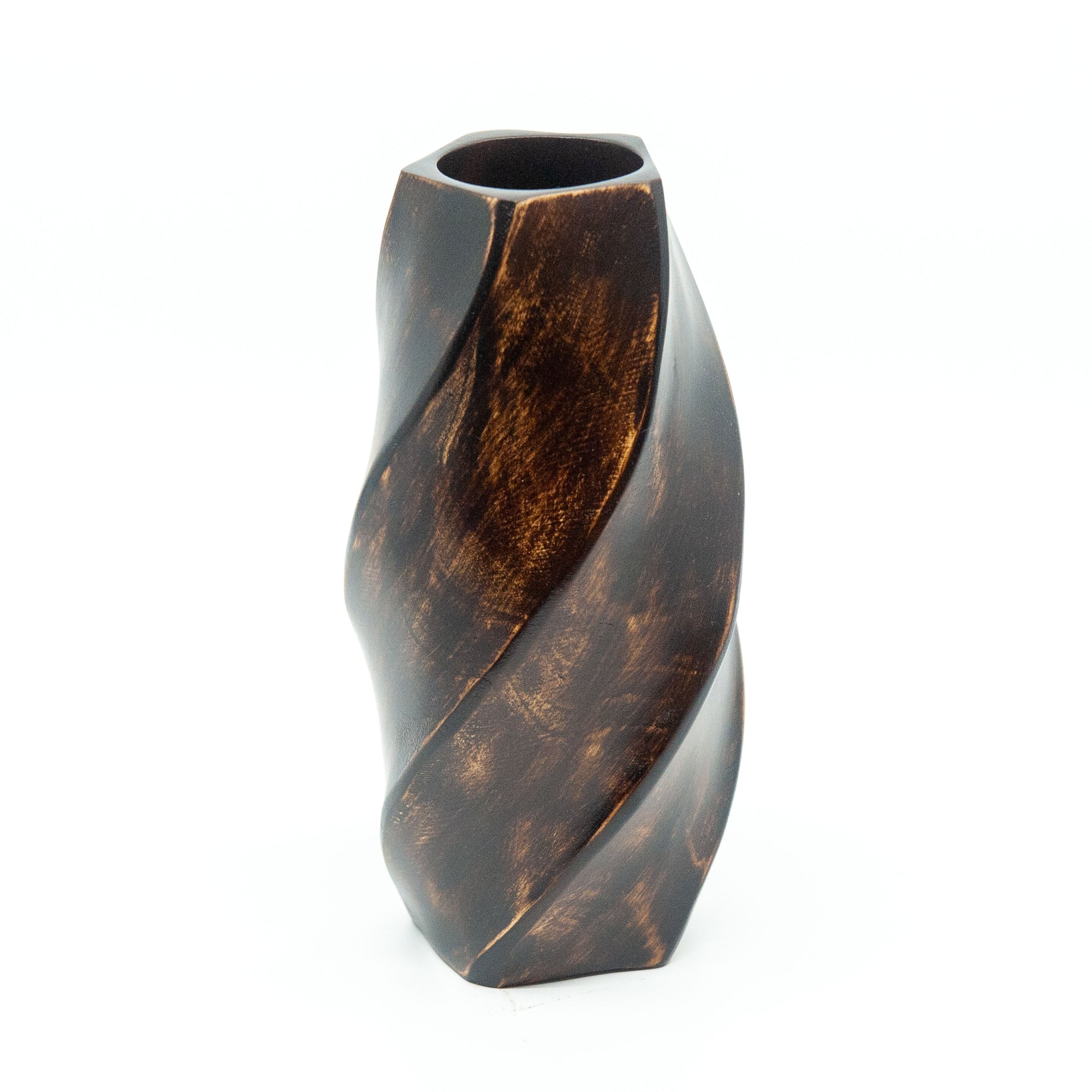 Mango Wood Spiral Carved Vase - 8"