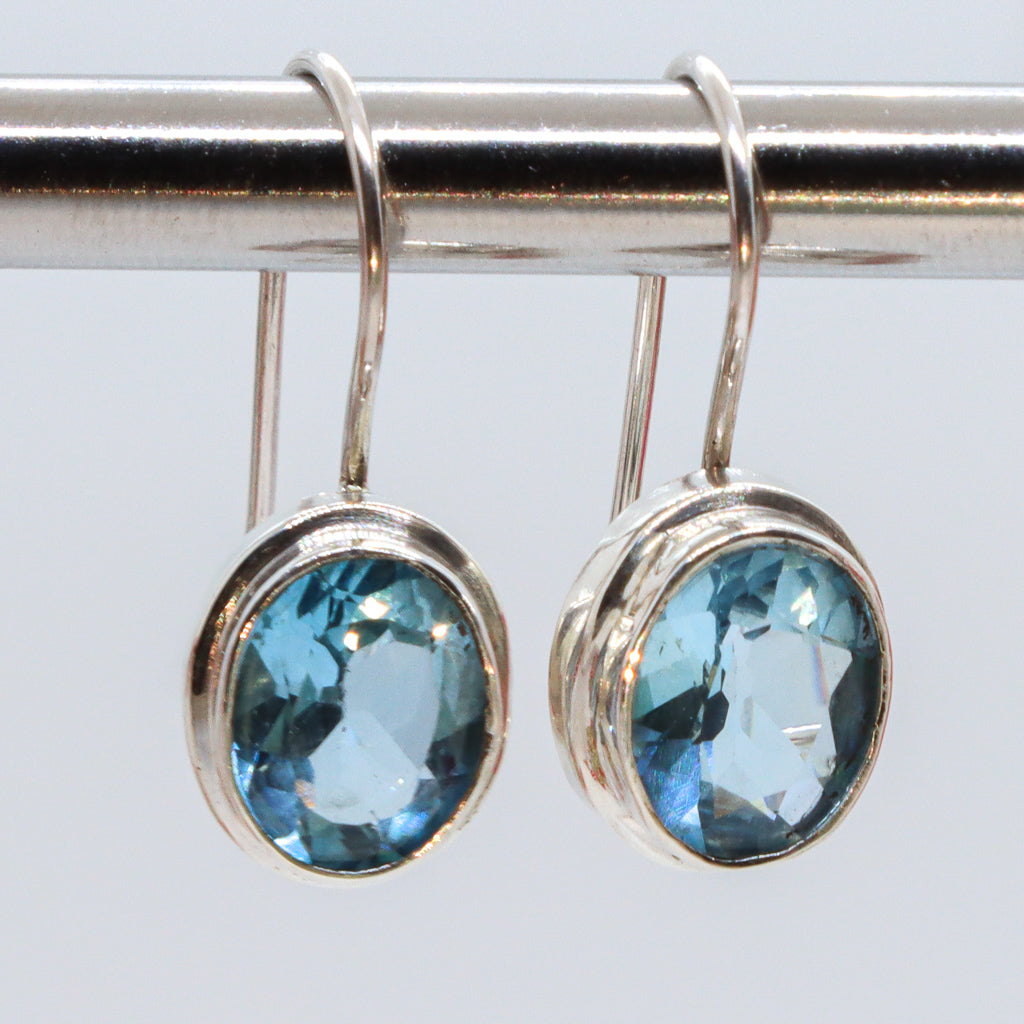 Simple Setting Blue Topaz Dangle Earrings