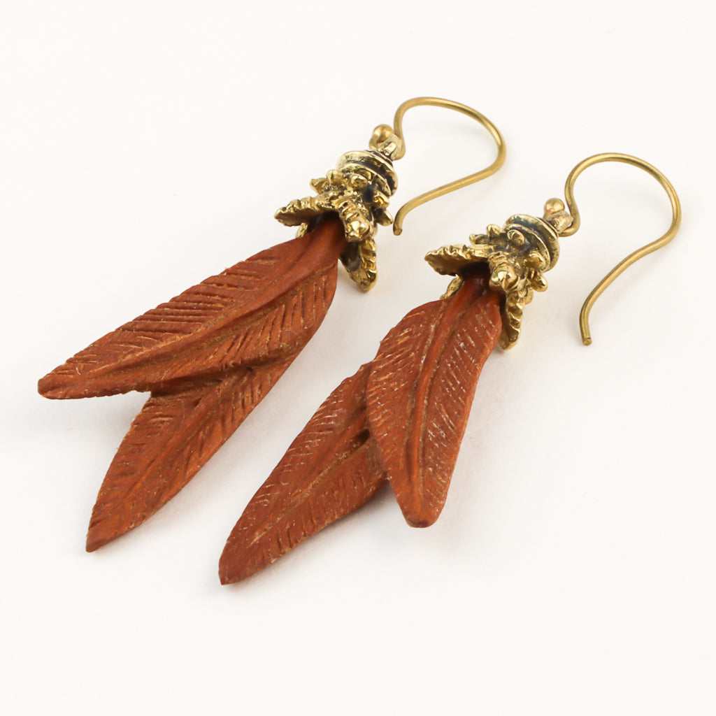 Feather Earrings - Wood