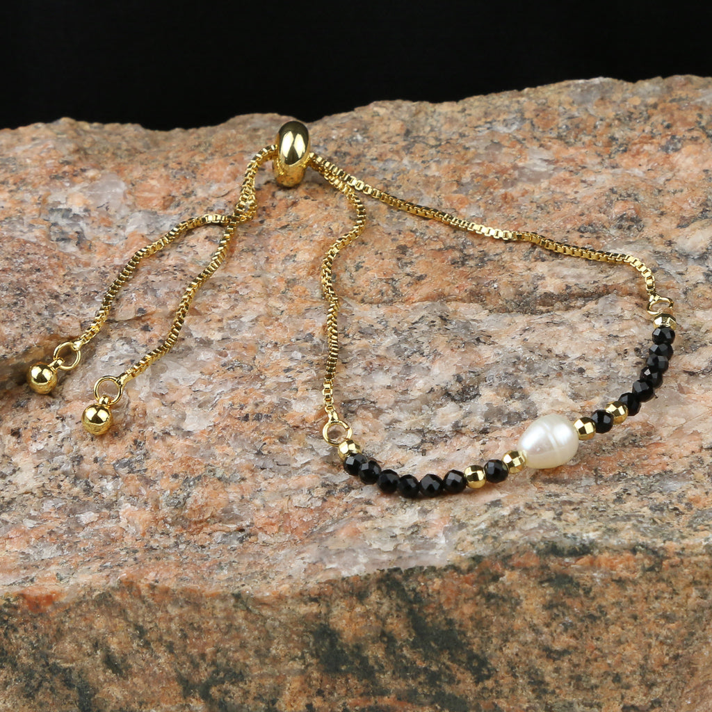 Bracelet Or et Perle avec Perles Noires