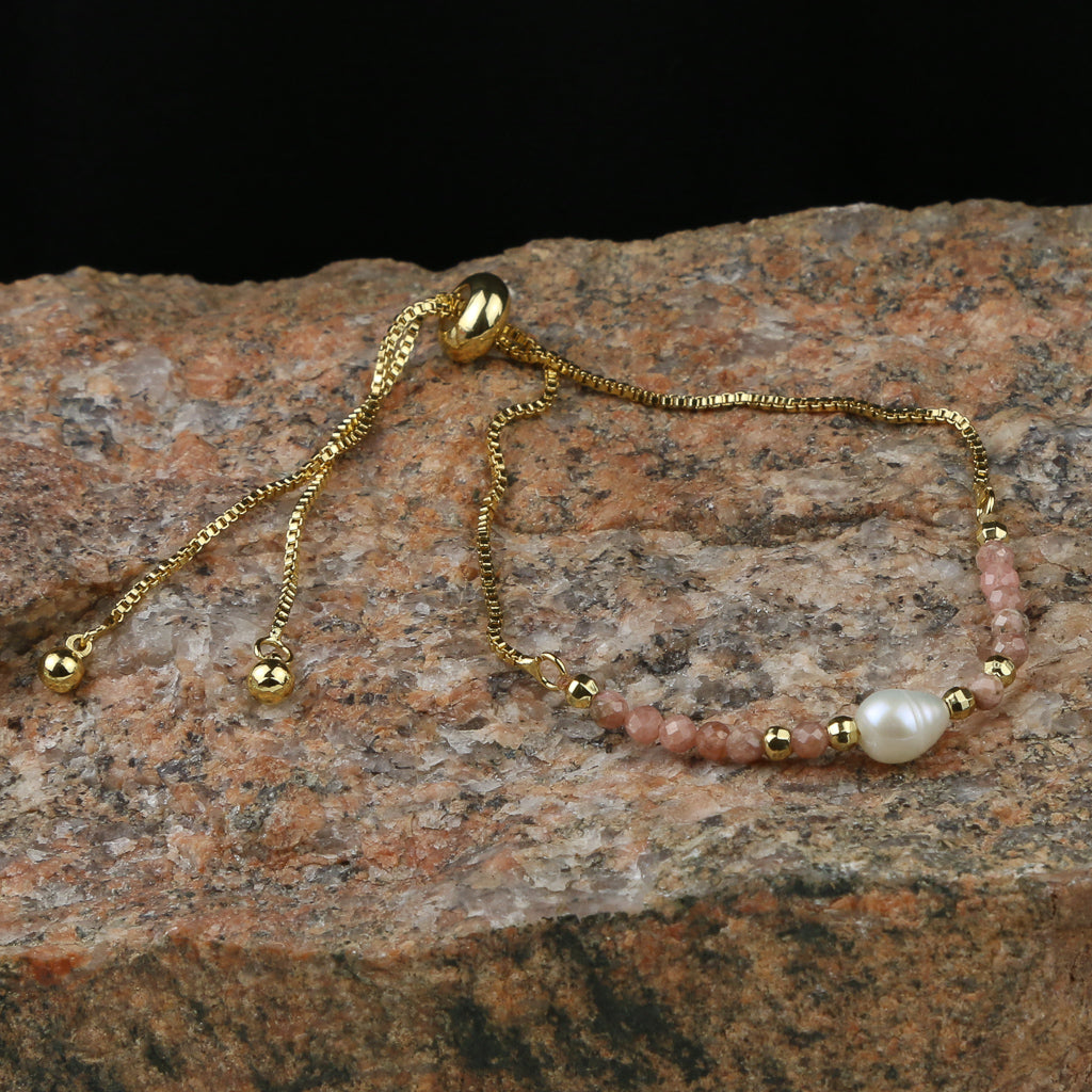 Gold and Pearl Bracelet w/ Pink Beads