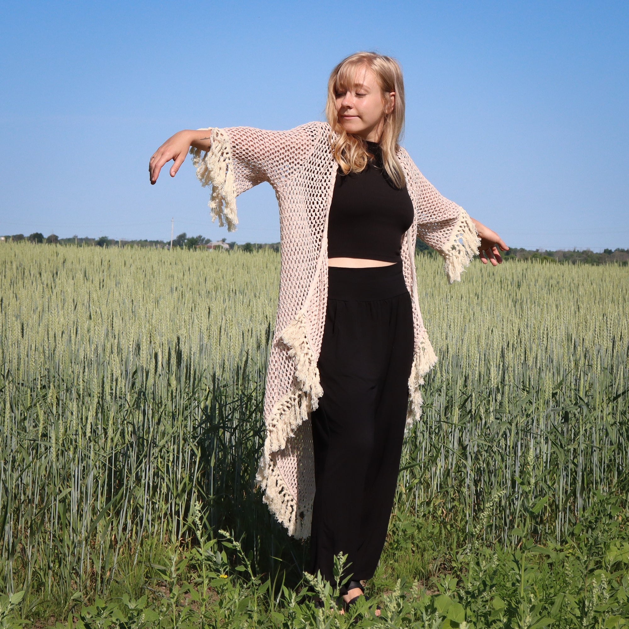 Soft Blush Crochet Kimono