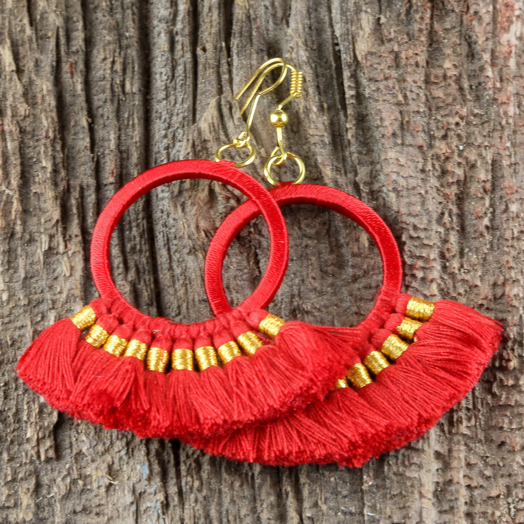 Circle Tassel Earrings - Red