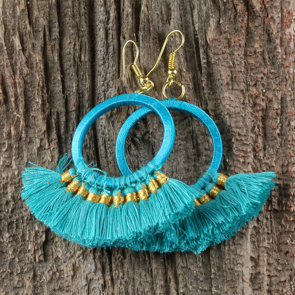 Circle Tassel Earrings - Turquoise